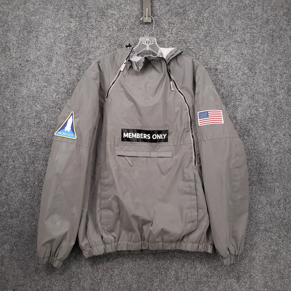 Chaqueta deportiva Members Only para hombre L grande gris NASA parche espacial rompevientos Anorak Foto 1 de 4