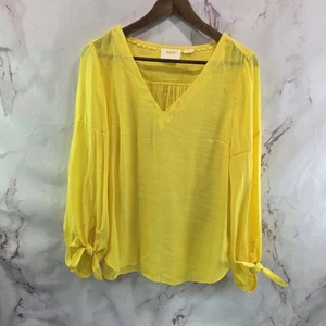 Anthropologie Shirt Womens Small Yellow Blouse Peasant Maeve Tie Knot Sleeve - Imagen 1 de 12