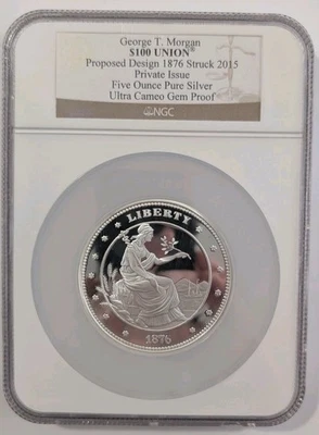 George T. Morgan 5 Oz Silver $100 Union Proposed Design Proof NGC Struck 2015 - Image 1 of 3