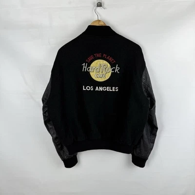 Hard Rock Cafe Vintage Jacket Wool Leather Rare Black Sz Medium Large Men’s - Image 1 of 4