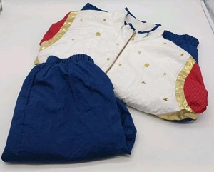 Vintage Abraxas 80er Jahre 2-teiliges Jogger Outfit, rot, weiß, blau, goldene Sterne.  Größe M. D2282 - Bild 1 von 24