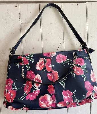 Liz Claiborne 单肩包海军蓝粉色人造皮革花卉全新无标签 — 第 1/4 张图片