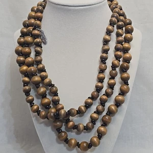 Plunder "Larissa" Brown Wooden Beaded Necklace continuous Boho Western Nature - Picture 1 of 7