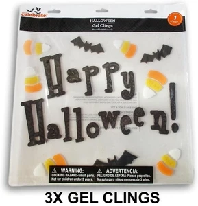 Halloween Gel Window Clings - Happy Halloween Candy Corn (3 PCS) - Picture 1 of 2