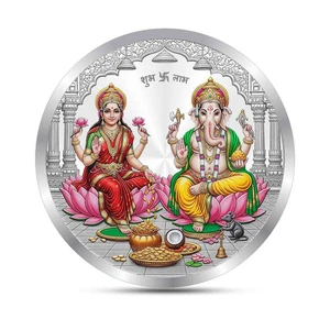 Ganesh Laxmi Coin In Silver / Laxmi Ganpati Color Coin In Pure Silver 999 - Picture 1 of 4