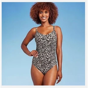 UPF 50 Shirred V-Neck One Piece Swimsuit -New-Aqua Green-Size Small-Black & Gold - Picture 1 of 6