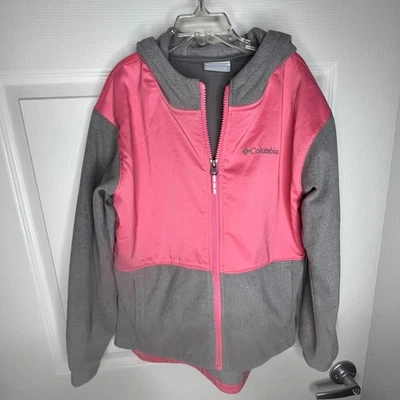 Columbia Girl's Light-weight Microfleece Hooded Jacket Pink/Grey~ Size M (10/12) - Image 1 of 4