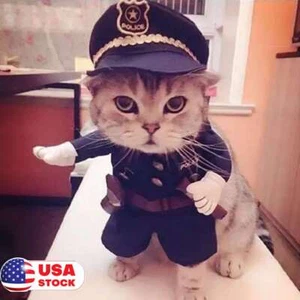 Halloween Pet Dog Cat Act Police Clothes Suite Costume Outfit Caribbean Cosplay - Picture 1 of 12