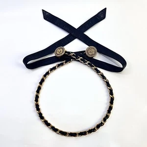 CHANEL Coco mark ribbon chain belt gold black 141cm - Picture 1 of 10