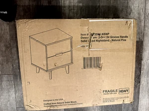 2-Drawer Groove Handle Wood Nightstand - Natural Pine - Picture 1 of 5