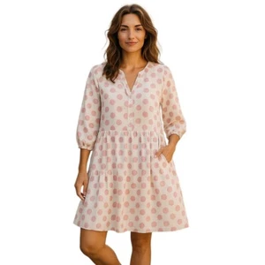 Vine Apparel Bubble Dress Women Size 14 Pink Long Sleeve Midi Linen Blend NWT - Picture 1 of 13
