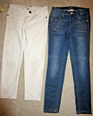 Lot of 3 Girls Ivory White Jeans, JUSTICE Blue Denim Jeggings, Bandana Youth 10 - Image 1 of 4