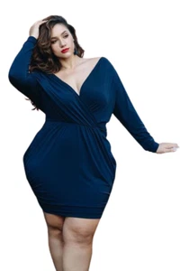 Fashion To Figure Women's Plus Size Adalyn Long Sleeve Crossover Dress BLUE 2x - Picture 1 of 14