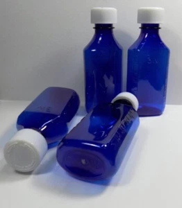 200 Lot Cobalt Blue Graduated Oval Medicine Plastic Bottles/Caps 4 OZ 118.3 ml - Picture 1 of 1