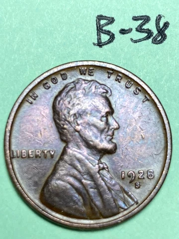 1928-S LINCOLN WHEAT CENT, "XF/AU" condition #B-38 Cover