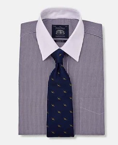 Savile Row Company Men's Classic Fit Navy & White Stripe Winchester Formal Shirt - Picture 1 of 7