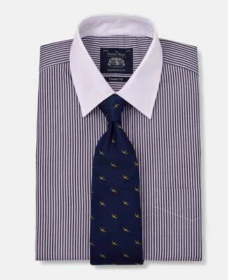 Savile Row Company Men's Classic Fit Navy & White Stripe Winchester Formal Shirt - Image 1 of 4