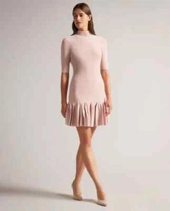 Vestido Suéter TED BAKER London Canddy Rosa Oscuro Plisado Dobladillo Milano 1 TB = 4 EE. UU. S - Imagen 1 de 15