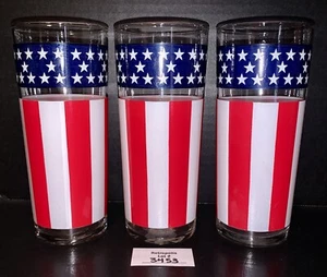 3 Libbey Stars & Stripes Glass Tumblers 1970's Vintage - Picture 1 of 7