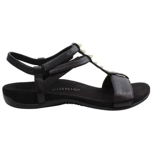 Vionic Mikah Strap Up Black Smooth Leather Womens Sandals H9651L1002 - Picture 1 of 16