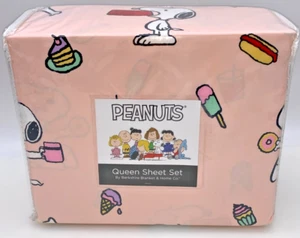 Peanuts SNOOPY Snacks new queen sheet set flat/fitted/2 pillowcases Berkshire Co - Picture 1 of 8