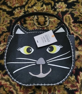 NEW Pottery Barn Kid Halloween KITTY CAT FELT TREAT TOTE bag fabric basket BLACK - Picture 1 of 4