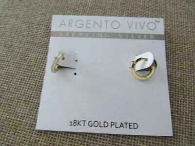 Argento Vivo Sterling Silver 18kt gold plated mini white inlaid cz earrings   - Image 1 of 3