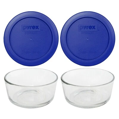 Tazón de almacenamiento de vidrio Pyrex 7200 de 2 tazas con tapa de plástico azul cadete de 7200 piezas (paquete de 2) Foto 1 de 4
