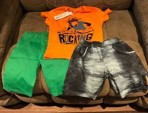 Joyce Kids Wear Boys Size 4 Shirt, Denim Faded Shorts & Green 3/4 Pants Size 5 - Picture 1 of 11