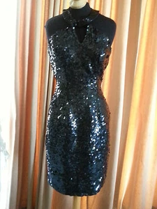 DE COLECCIÓN AÑOS 80 LENTEJUELAS SHO MAX ORIGINALES trofeo negro FIESTA CÓCTEL MINI VESTIDO TALLA S - Imagen 1 de 10