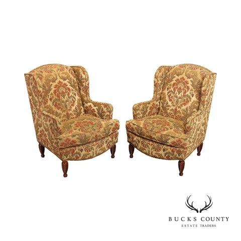 Woodmark Traditional Pair Custom Upholstered Wingback Chairs Cover