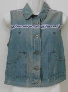 Chaleco de mezclilla Levi's~Talla S~Reciclado/Adornado con botones con tema de los Yankees de Nueva York - Imagen 1 de 3