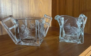 Cuencos antiguos de vidrio Heisey Art Deco crema y azúcar - Imagen 1 de 5