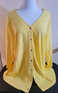 QUACKER FACTORY Size 1X NEW Womans Rhinestone Buttons CARDIGAN Sweater YELLOW - Picture 1 of 4
