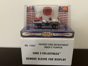 Code 3 Patriot Fire Department Mack C Pumper #3 Limited Ed - #12351 MIB W/Sleeve - Picture 1 of 15