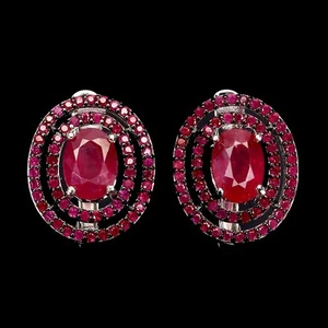 925 Sterling Silver Earrings Oval Ruby 7x5mm Ruby Natural Gemstone Jewelry - Picture 1 of 13