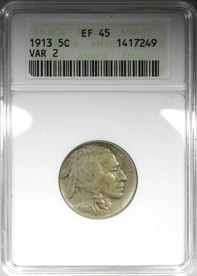 1913 Type 2 Buffalo Nickel ANACS XF45 Soapbox Holder Circulated - Image 1 of 4