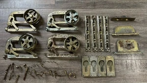 Antik E.C. Stearns & Co. Pocket Door Rollers & Eastlake Brass Hardware Set NY - Bild 1 von 21