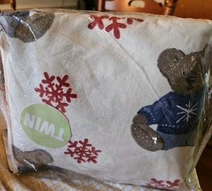 Christmas Winter Teddy Bears Snowflakes Twin Flannel Sheet Set 3 Piece - New - Picture 1 of 6