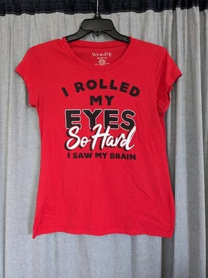 Wound Up T Shirt Juniors XL Red White Black Sarcasm Teen "I Rolled My Eyes"  - Image 1 of 4