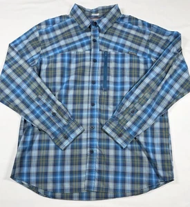 Camisa Columbia Para Hombre L Cuadros Manga Larga Azul Verde Mezcla de Algodón Ventilada Exterior - Imagen 1 de 10