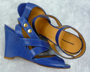 NEW J. CREW Retail $225 STRAPPY LEATHER WEDGE SANDALS CASABLANCA BLUE 7 ITALY - Picture 1 of 1