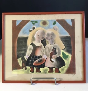 Nura Ulreich Pencil Signed Color Lithograph "Bosom Friends" 1930's/40's Framed - Picture 1 of 7