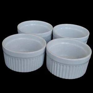 HIC Oven to Table Ramekin Porcelain White 3.5 Inches Diameter 6 oz Ribbed White - Picture 1 of 17