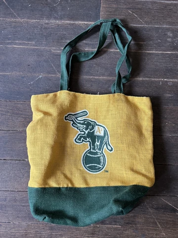 MLB Oakland A's Athletics Tote Bag Stomper Woven Logo Inside Green Yellow Nice Cover