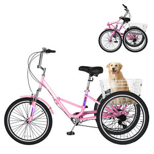26/24/20" Adult Folding Bikes Trike Three Wheel 7Speed Foldable Bicycle w/Basket