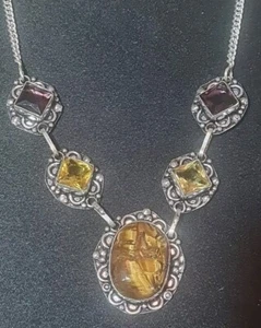 Tigers Eye, Amethyst & Citrine 925 Necklace. 18 Inches. Stunning! 3047 - Picture 1 of 7
