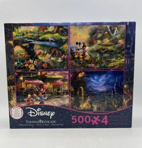 Colección de rompecabezas 4 en 1 Thomas Kinkade Disney (500 piezas x 4) Mickey Minnie NUEVO - Imagen 1 de 10