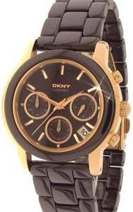 NEW DKNY BROWN CERAMIC+ROSE GOLD TONE CHRONOGRAPH BRACELET WATCH NY8430 - Picture 1 of 5