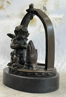 Bronze Sculpture Art Deco Winged Angel Religion Artwork Figurine Statue Gift Art - Image 1 of 4